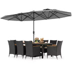 Costway Ensemble de salle à manger en osier de 11 pièces avec parasol de jardin double face 8 chaises orange/turquoise