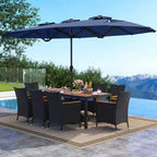 Costway Ensemble de salle à manger en osier de 11 pièces avec parasol de jardin double face 8 chaises orange/turquoise