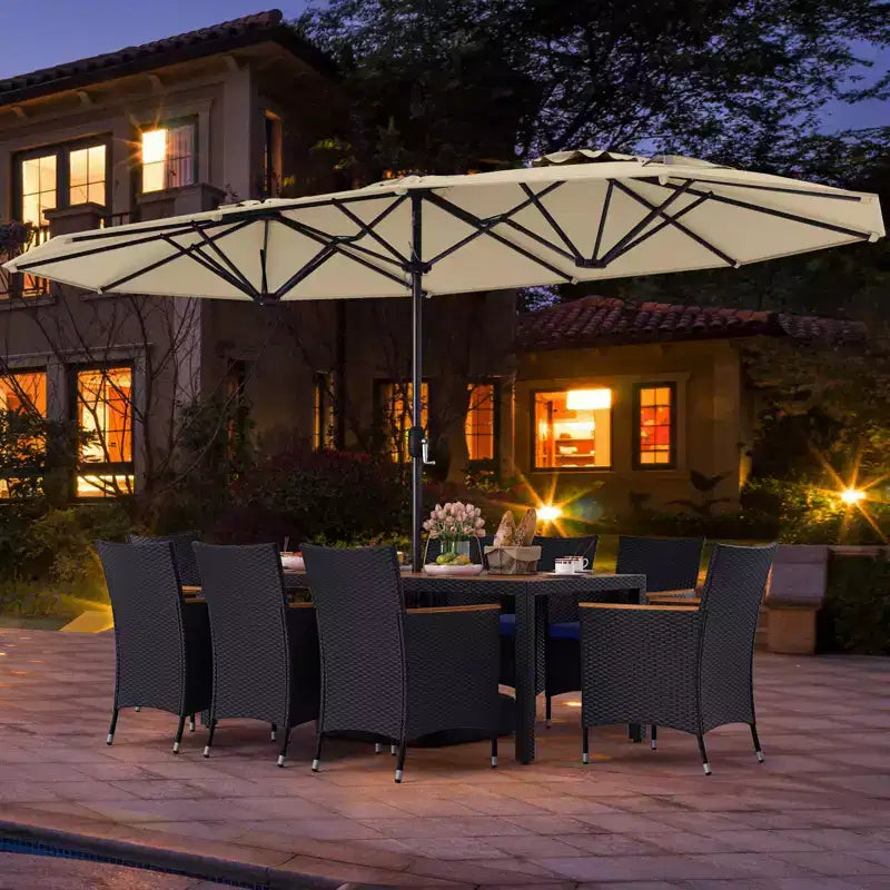 Costway Ensemble de salle à manger en osier de 11 pièces avec parasol de jardin double face 8 chaises orange/turquoise