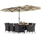 Costway Ensemble de salle à manger en osier de 11 pièces avec parasol de jardin double face 8 chaises orange/turquoise
