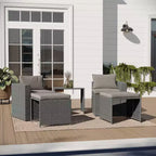 Ensemble de canapés modulaires en rotin tressé Merrick Lane pour intérieur/extérieur avec causeuse, poufs et table en verre trempé