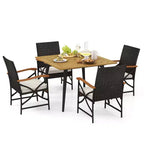 Costway 5 PCS Patio PE Wicker Dining Set Table and Chairs with Cushions 1.9 Umbrella Hole