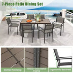 Costway Ensemble repas de jardin 7 pièces avec 6 chaises empilables et grande table rectangulaire