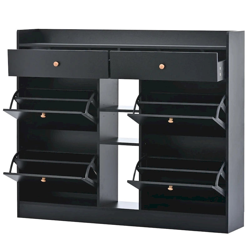 Scarpiera a 2 livelli con 4 cassetti a ribalta e ripiano regolabile – 50,7L x 9,4P x 42,5A