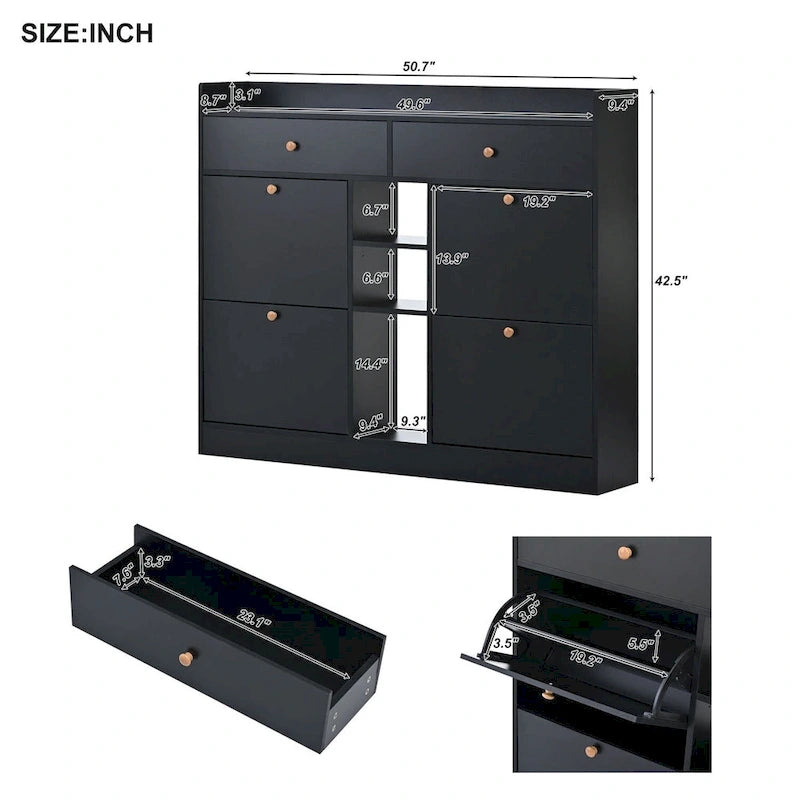 Scarpiera a 2 livelli con 4 cassetti a ribalta e ripiano regolabile – 50,7L x 9,4P x 42,5A
