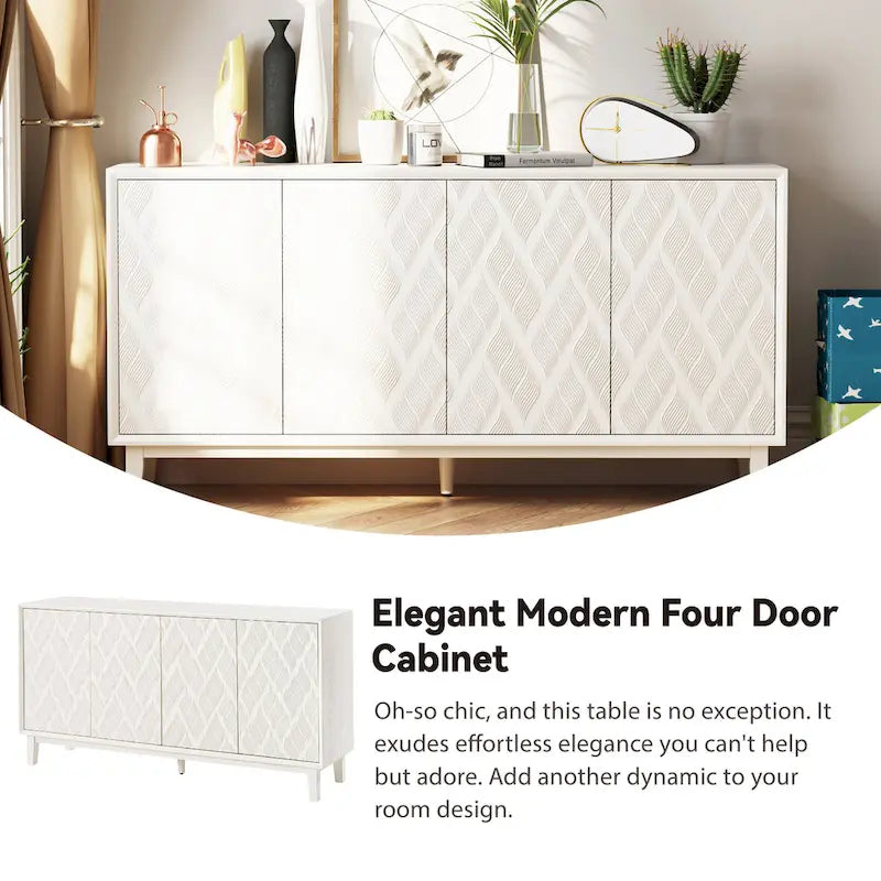 Mobile moderno a 4 ante con motivo curvo 3D, chiusura a pressione, mobile TV e credenza buffet