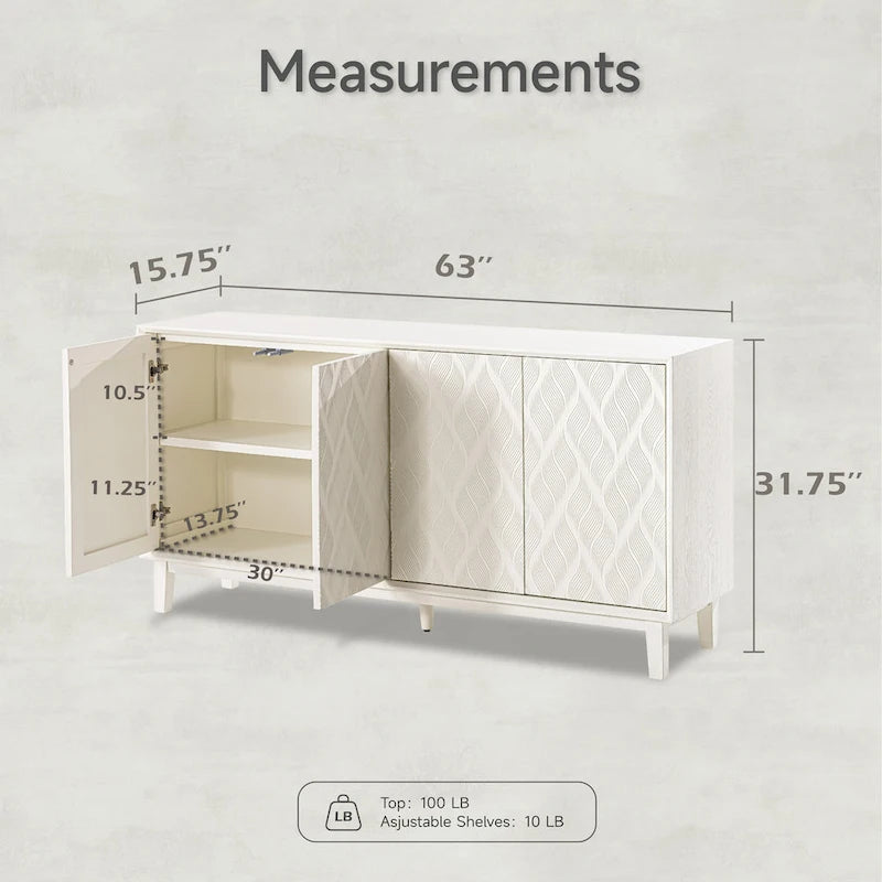 Mobile moderno a 4 ante con motivo curvo 3D, chiusura a pressione, mobile TV e credenza buffet
