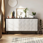 Mobile moderno a 4 ante con motivo curvo 3D, chiusura a pressione, mobile TV e credenza buffet