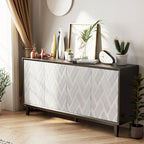 Mobile moderno a 4 ante con motivo curvo 3D, chiusura a pressione, mobile TV e credenza buffet