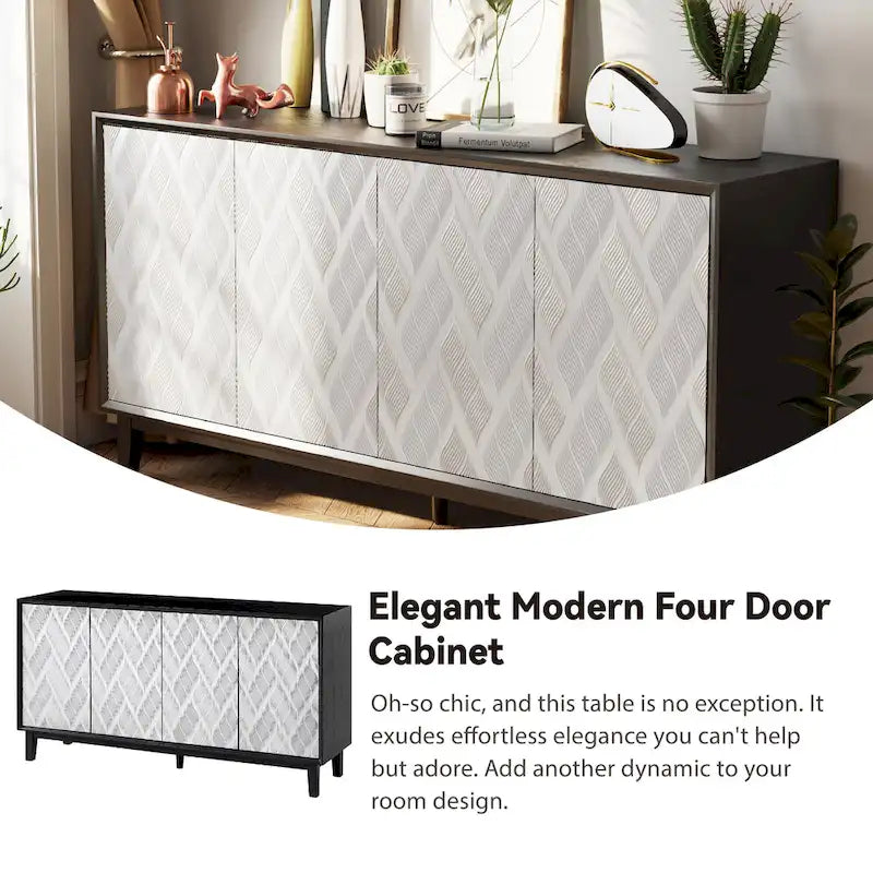 Mobile moderno a 4 ante con motivo curvo 3D, chiusura a pressione, mobile TV e credenza buffet