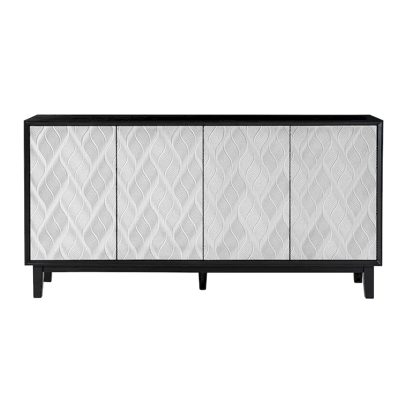 Mobile moderno a 4 ante con motivo curvo 3D, chiusura a pressione, mobile TV e credenza buffet
