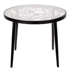 LeisureMod Devon Ensemble de salle à manger d'extérieur 3 pièces en aluminium avec table en verre trempé et 2 chaises empilables motif fleur
