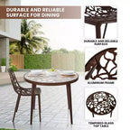 LeisureMod Devon Ensemble de salle à manger d'extérieur 3 pièces en aluminium avec table en verre trempé et 2 chaises empilables motif fleur
