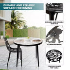 LeisureMod Devon Ensemble de salle à manger d'extérieur 3 pièces en aluminium avec table en verre trempé et 2 chaises empilables motif fleur