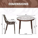 LeisureMod Devon Ensemble de salle à manger d'extérieur 3 pièces en aluminium avec table en verre trempé et 2 chaises empilables motif fleur