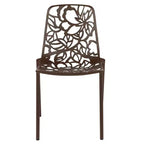 LeisureMod Devon Ensemble de salle à manger d'extérieur 3 pièces en aluminium avec table en verre trempé et 2 chaises empilables motif fleur
