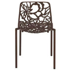 LeisureMod Devon Ensemble de salle à manger d'extérieur 3 pièces en aluminium avec table en verre trempé et 2 chaises empilables motif fleur