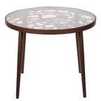 LeisureMod Devon Ensemble de salle à manger d'extérieur 3 pièces en aluminium avec table en verre trempé et 2 chaises empilables motif fleur