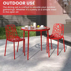 LeisureMod Devon Ensemble de salle à manger d'extérieur 3 pièces en aluminium avec table en verre trempé et 2 chaises empilables motif fleur