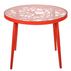 LeisureMod Devon Ensemble de salle à manger d'extérieur 3 pièces en aluminium avec table en verre trempé et 2 chaises empilables motif fleur