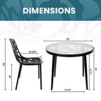 LeisureMod Devon Ensemble de salle à manger d'extérieur 3 pièces en aluminium avec table en verre trempé et 2 chaises empilables motif fleur