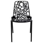 LeisureMod Devon Ensemble de salle à manger d'extérieur 3 pièces en aluminium avec table en verre trempé et 2 chaises empilables motif fleur