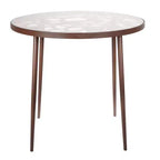 LeisureMod Devon Ensemble de salle à manger d'extérieur 5 pièces - Table ronde en verre avec 4 chaises empilables noires à motif floral