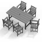 Hyleory 7pc Outdoor Dining Set, 66.9'' Rectangular Table w/Umbrella Hole and 6 Chairs
