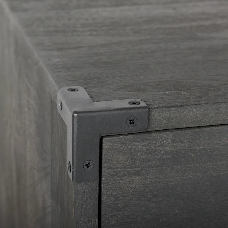 Mobiletto accentato a 3 cassetti in legno di mango indiano marrone scuro con base in ferro nero