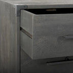 Mobiletto accentato a 3 cassetti in legno di mango indiano marrone scuro con base in ferro nero