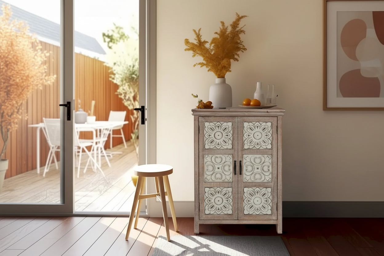 Farmhouse 37.4 Tall 2-Door Wood Storage Cabinet - 37.4 H x 27.68 W x 13.23 D