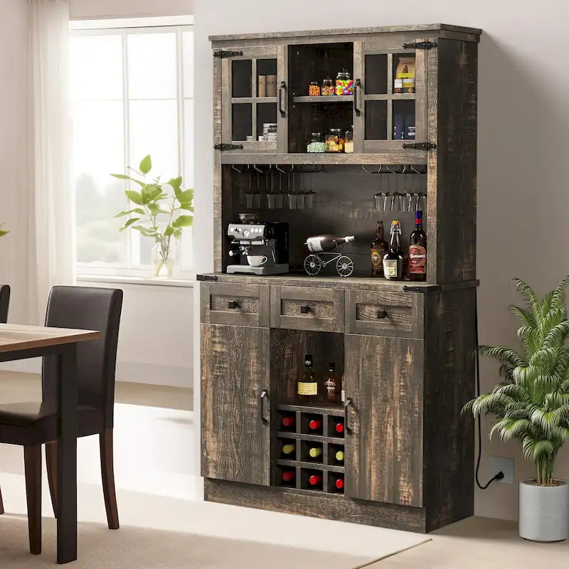Dispensa da cucina da 72" con portabottiglie, 3 cassetti e stazione di ricarica