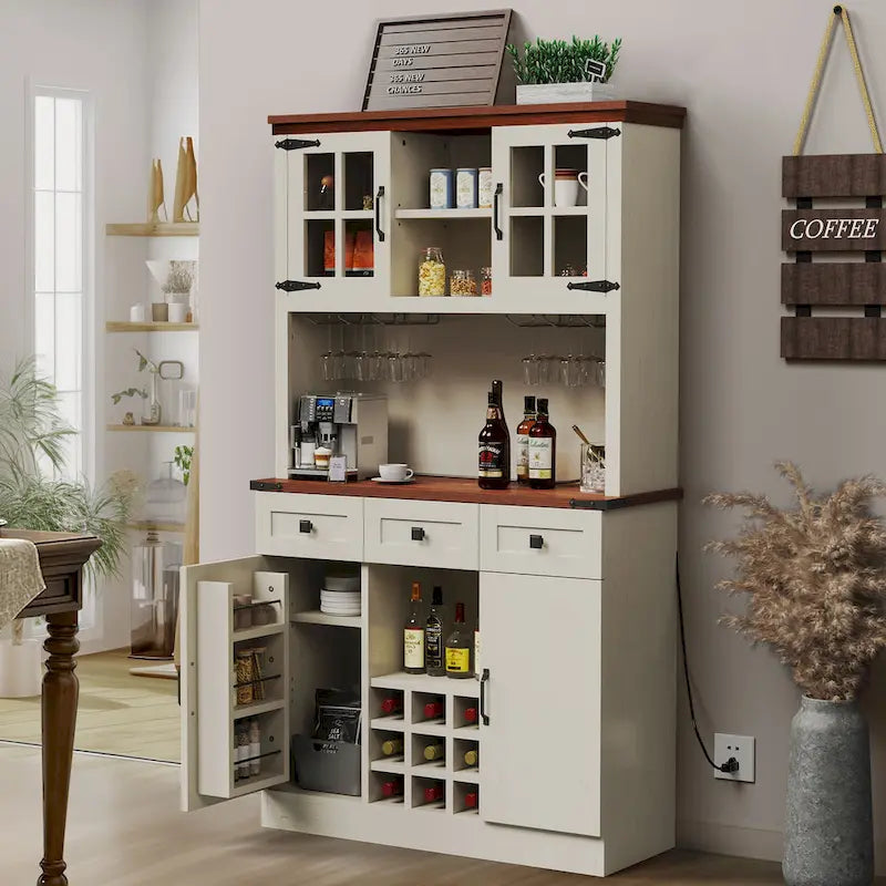 Dispensa da cucina da 72" con portabottiglie, 3 cassetti e stazione di ricarica