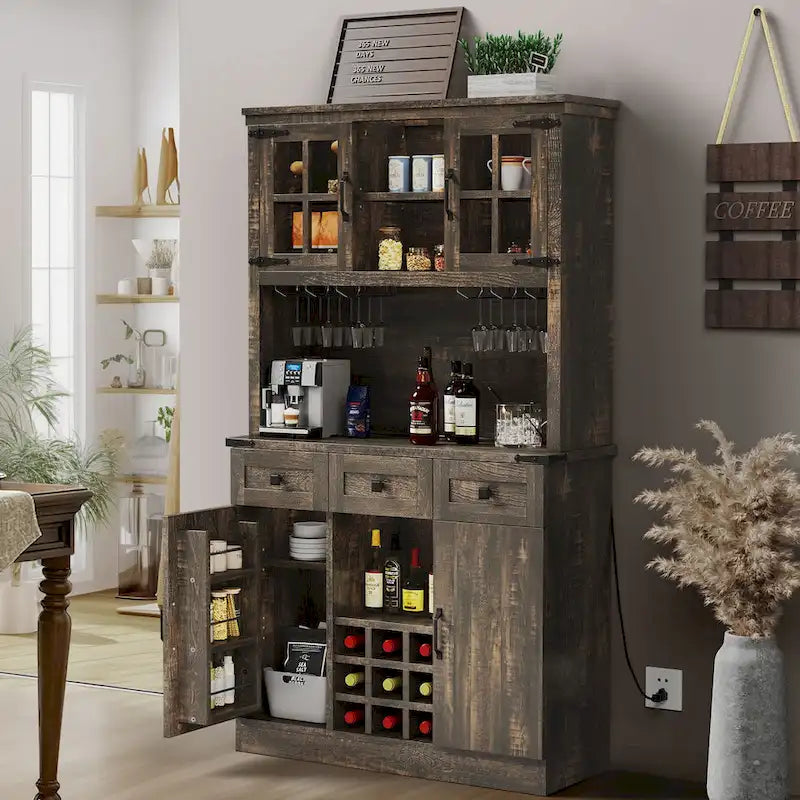 Dispensa da cucina da 72" con portabottiglie, 3 cassetti e stazione di ricarica
