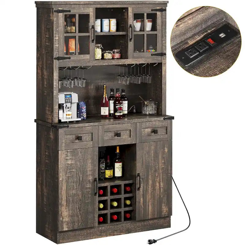 Dispensa da cucina da 72" con portabottiglie, 3 cassetti e stazione di ricarica