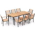 Costway Ensemble de salle à manger d'extérieur 9 pièces, Table rectangulaire 79" avec 8 fauteuils en bois