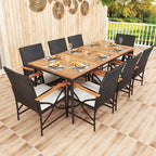 Ensemble de salle à manger Costway 9 pièces pour terrasse avec trou pour parasol de 4,8 cm, accoudoirs en X et coussins de siège