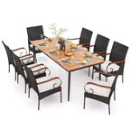 Costway 9 PCS Patio Dining Set with Acacia Wood Tabletop 1.9 Umbrella Hole Outdoor