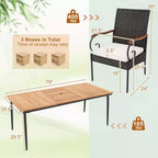 Costway 9 PCS Patio Dining Set with Acacia Wood Tabletop 1.9 Umbrella Hole Outdoor