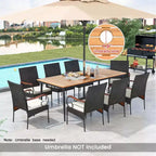Costway 9 PCS Patio Dining Set with Acacia Wood Tabletop 1.9 Umbrella Hole Outdoor