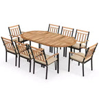 Costway Ensemble de salle à manger d'extérieur 9 pièces avec plateau en bois d'acacia et trou pour parasol en métal