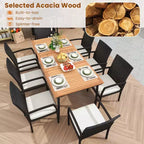 Costway 9 PCS Patio Dining Set Outdoor Acacia Wood Dining Table with 1.9 Umbrella Hole