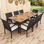 Costway 9 PCS Patio Dining Set Outdoor Acacia Wood Dining Table with 1.9 Umbrella Hole