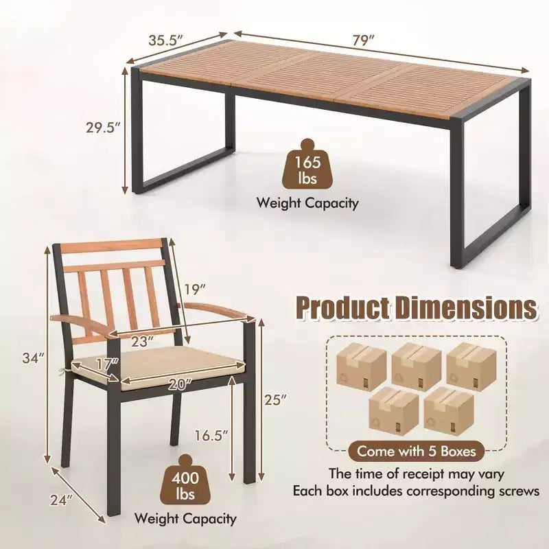 Costway Ensemble de salle à manger d'extérieur 9 pièces avec coussins moelleux et trou de parasol de 4,8 cm pour jardin