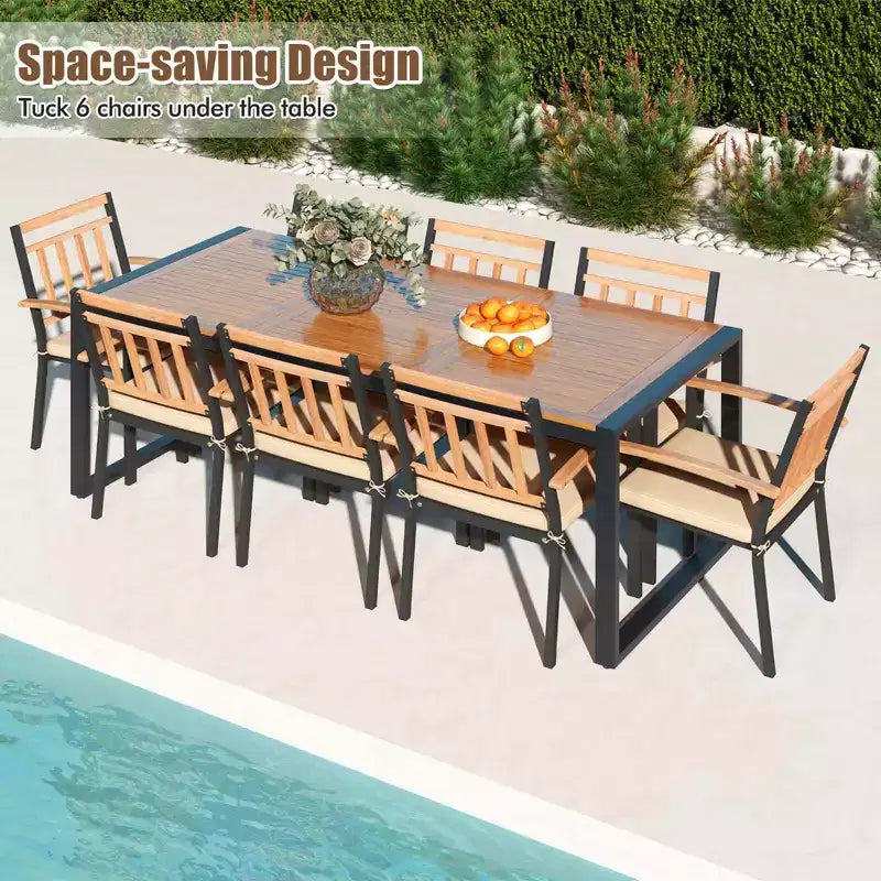 Costway Ensemble de salle à manger d'extérieur 9 pièces avec coussins moelleux et trou de parasol de 4,8 cm pour jardin