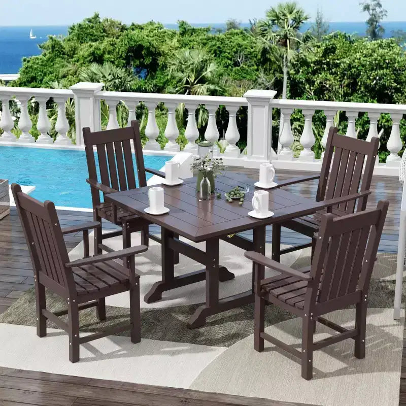 WestinTrends 5 Piece Outdoor Patio Dining Set Outdoor Square Table and Armchair Set