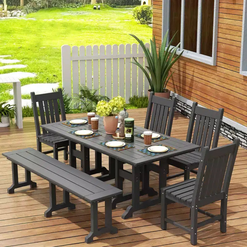 WestinTrends 6 Piece Outdoor Patio Dining Set Outdoor Table and Bench Chair Set