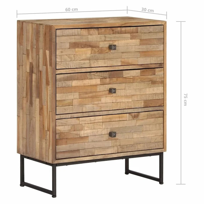 Madia in legno di teak di recupero con struttura in acciaio – 23.6x11.8x29.5