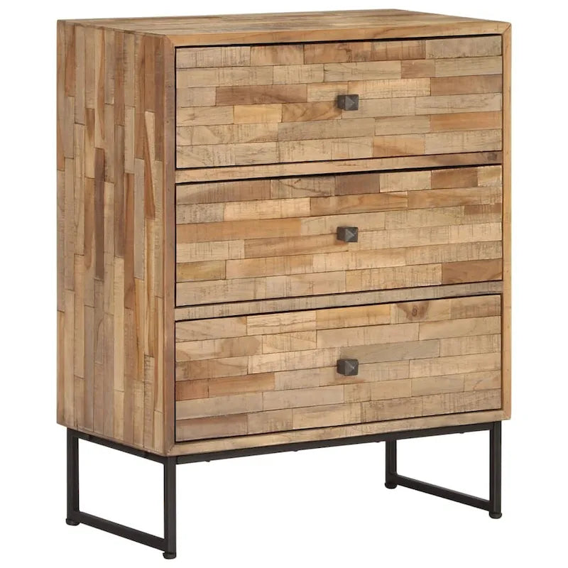 Madia in legno di teak di recupero con struttura in acciaio – 23.6x11.8x29.5