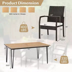 Costway 7 PCS Patio Dining Set with Acacia Wood Dining Table Rattan Armchairs Soft Cushions